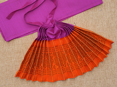Zari Border Purple And Orange Silk Amman Pavadai Set
