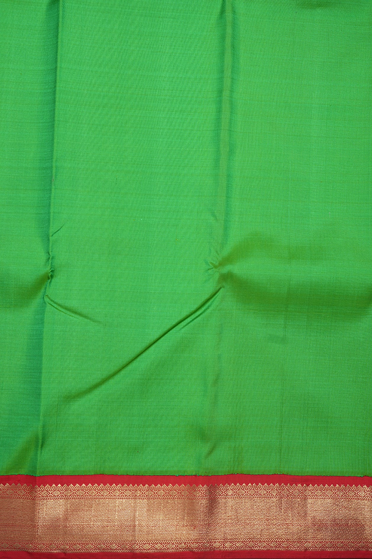 Twill Weave And Rudraksh Zari Border Plain Parrot Green Kanchipuram Silk Saree