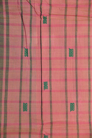 Flower Thread Work Border Checks With Buttis Light Pink Chettinadu Cotton Saree