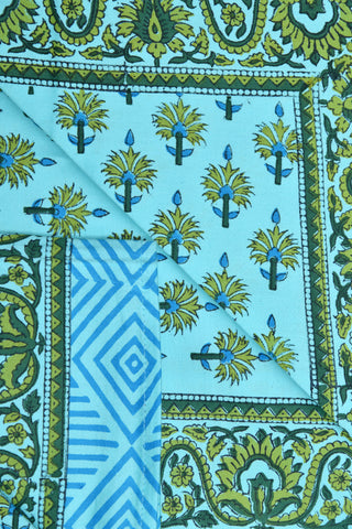 Sea Green Persian Floral Creeper Printed Pure Cotton Single Bedspread