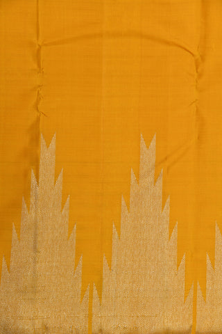 Temple Border In Plain Mango Yellow Kanchipuram Silk Saree
