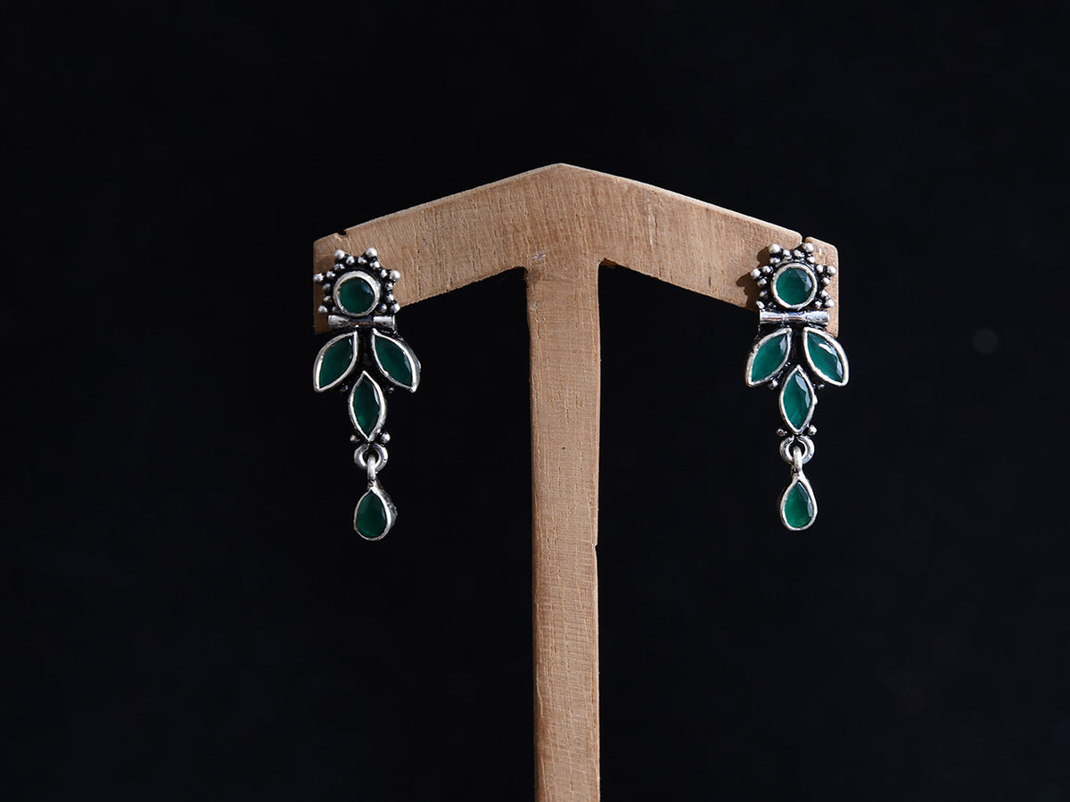 Pure Silver With Green Onyx Stone Hanging Earrings