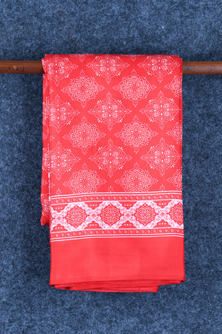Kolam Design Red Printed Silk Saree