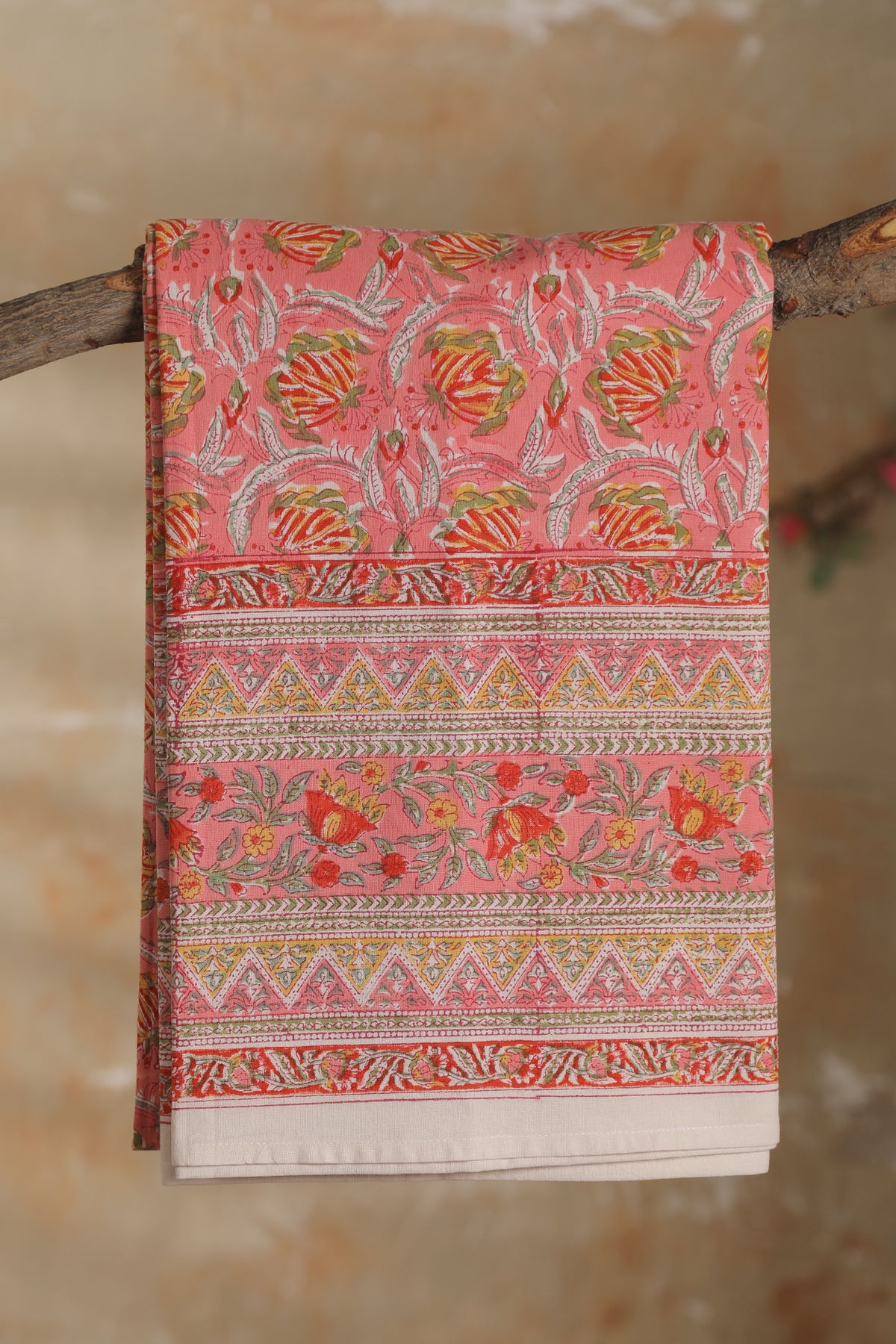 Floral Design Jaipur Print Peach Pink Single Cotton Bedspread