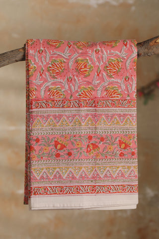 Floral Design Jaipur Print Peach Pink Single Cotton Bedspread