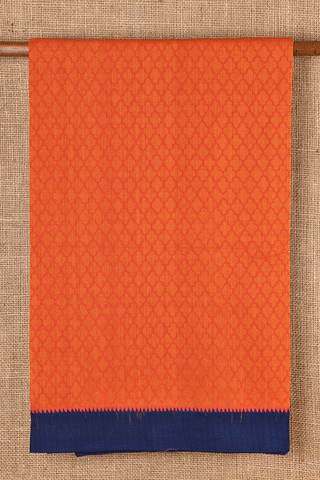 Temple Border Bright Orange Block Printed Mangalgiri Cotton Saree