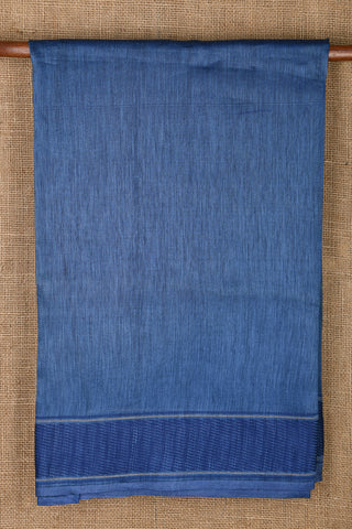 Thread Work Woven Border In Plain Denim Blue Linen Cotton Saree