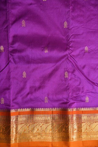 Contrast Border Zari Butta Purple Kanchipuram Silk Saree