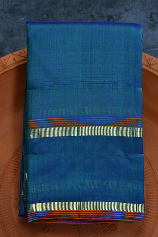 Peacock Blue Plain Kanchipuram Silk Saree