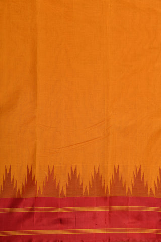 Contrast Silk Border With Temple Design Mustard Yellow Kanchi Cotton Saree