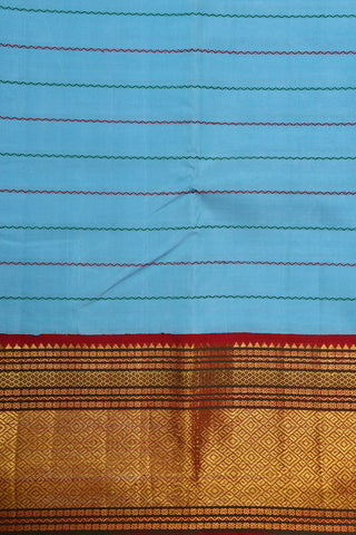 Veldhari Stripes Turquoise Blue Kanchipuram Silk Saree