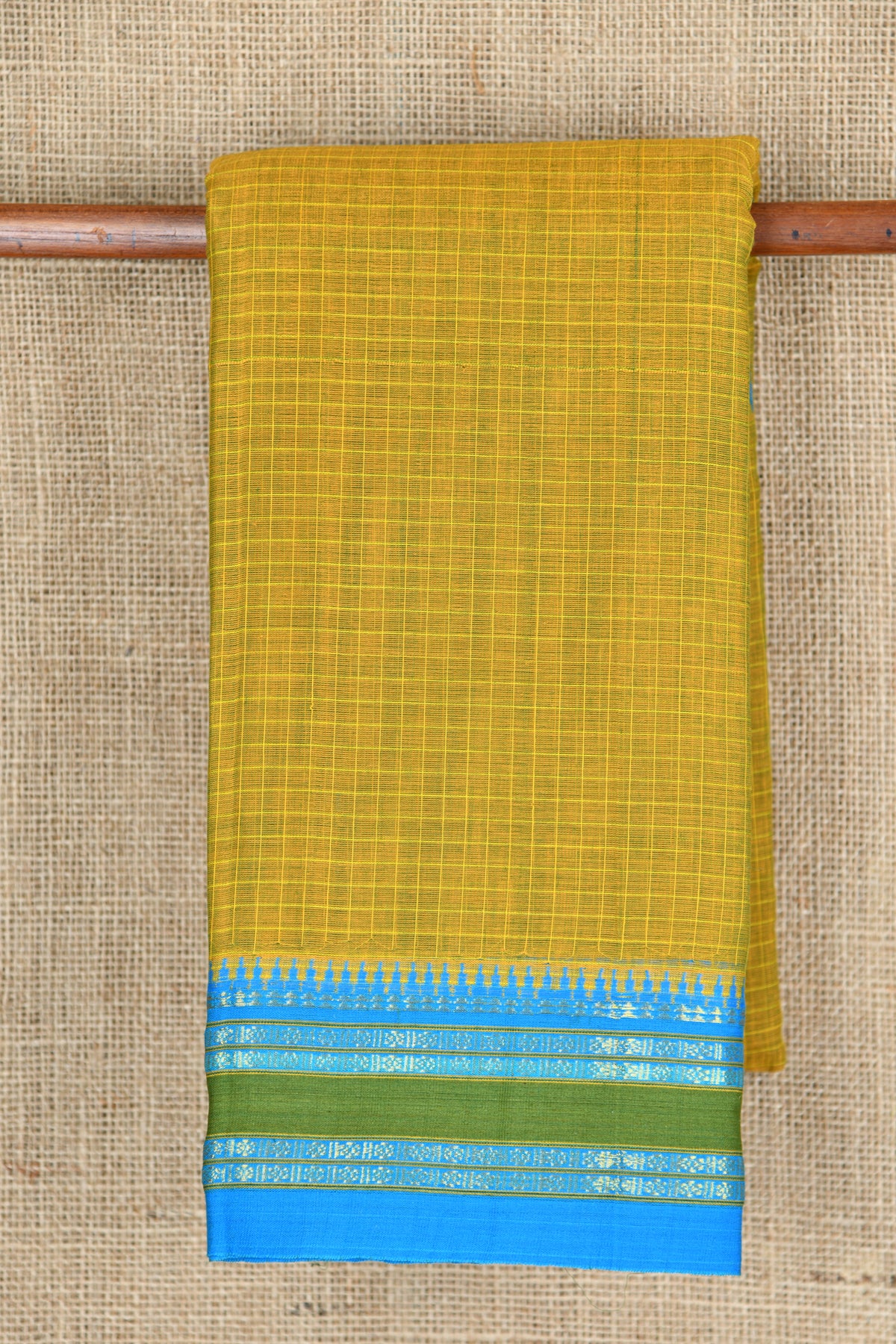 Rudraksh Border Design Olive Green Gadwal Cotton Saree