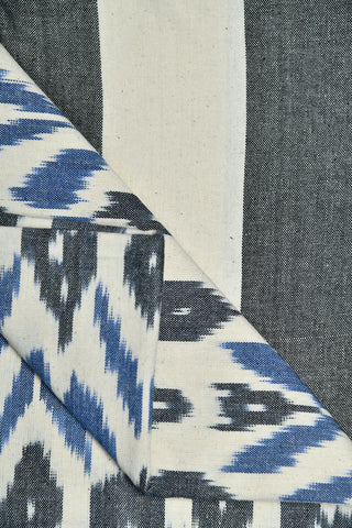 Navy Blue With Grey And White Ikat Pure Cotton Single Bedspread
