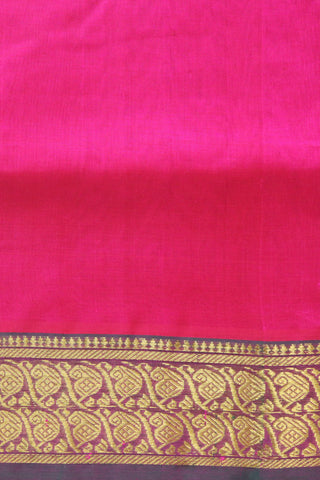 Paisley Zari Border In Plain Hot Pink Silk Cotton Saree