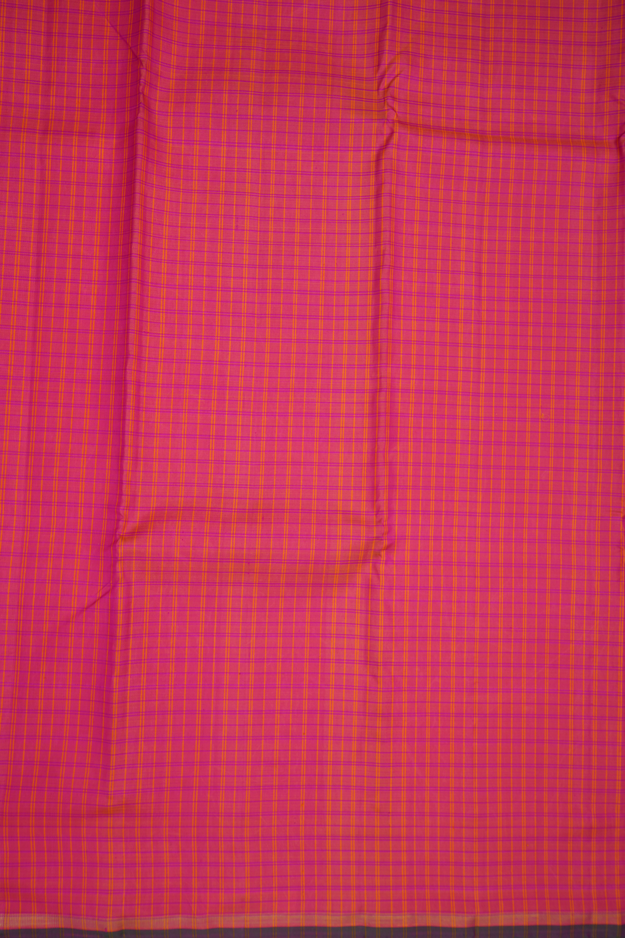 Allover Checked Magenta And Orange Kanchipuram Silk Saree
