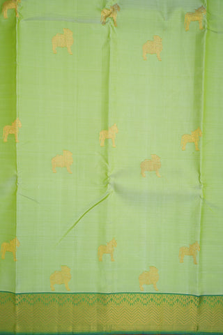 Animal Zari Motifs Pastel Green Kanchipuram Silk Saree