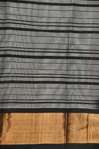 Zari border Black And Grey Stripes Kanchi Cotton Saree