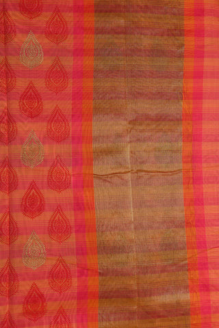 Thread Work Border With Printed Buttis Coral Pink Chanderi Cotton Saree