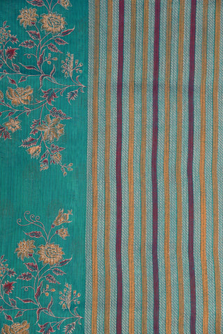Thread Work Border In Floral Design Pine Green Semi Kota Cotton Saree