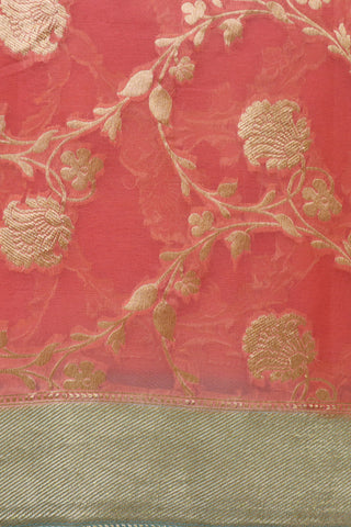 Floral Design Peach Pink Banaras Silk Saree
