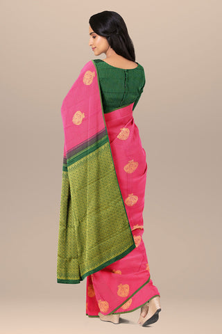 Traditional Peacock Motif Rani Pink Kanchipuram Silk Saree