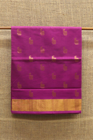 Paisley Zari Motifs Grape Purple Venkatagiri Cotton Saree