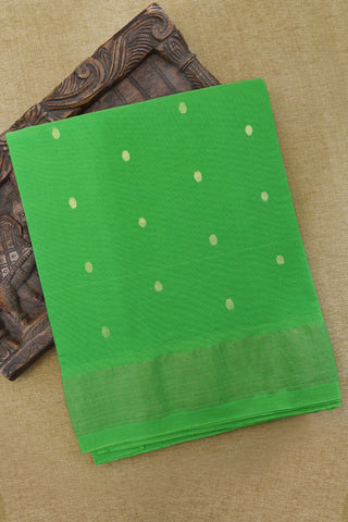 Stripes Zari Border In Buttis Green Paithani Handloom Cotton Saree