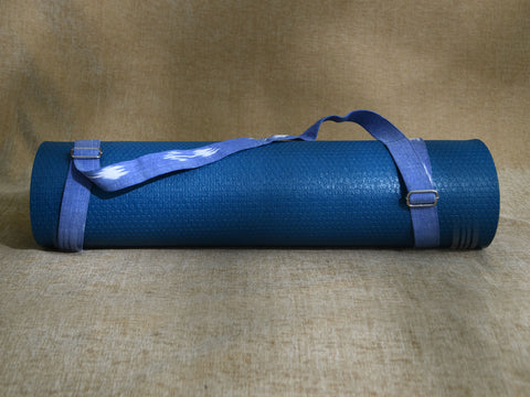 Blue Ikat Cotton Yoga Mat Bag With Belt