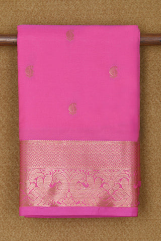 Copper Zari Border With Paisley Buttis Rose Pink Apoorva Art Silk Saree