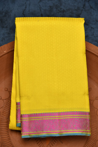 Contrast Border Geometric Design Lemon Yellow Kanchipuram Silk Saree