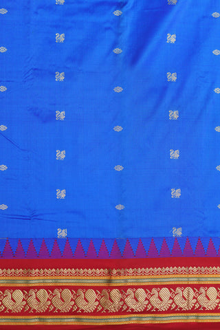 Contrast Annam Border In Buttas Azure Blue Kanchipuram Silk Saree