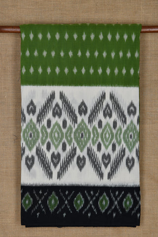 Ikat Design Border with Buttis Olive Green Pochampally Cotton Saree