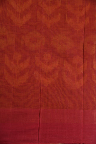 Contrast Border Ikat Pattern Mustard Brown Kora Silk Cotton Saree