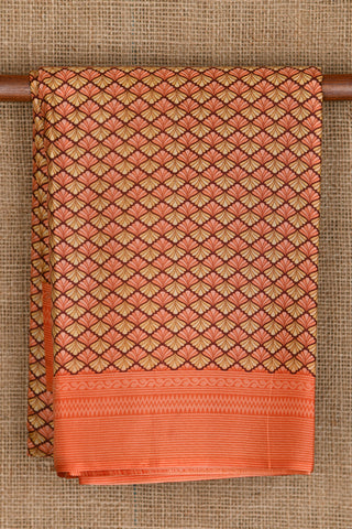 Geometric Design With Ogee Patten Brown And Orange Printed Silk Saree