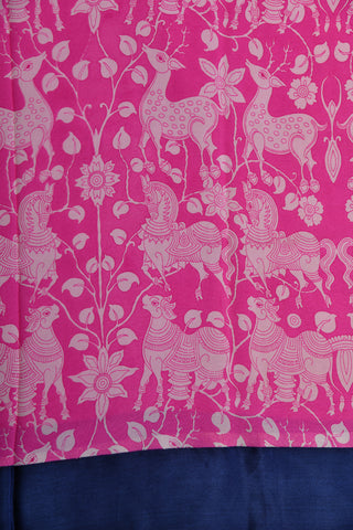 Animals Motif Pink Georgette Saree