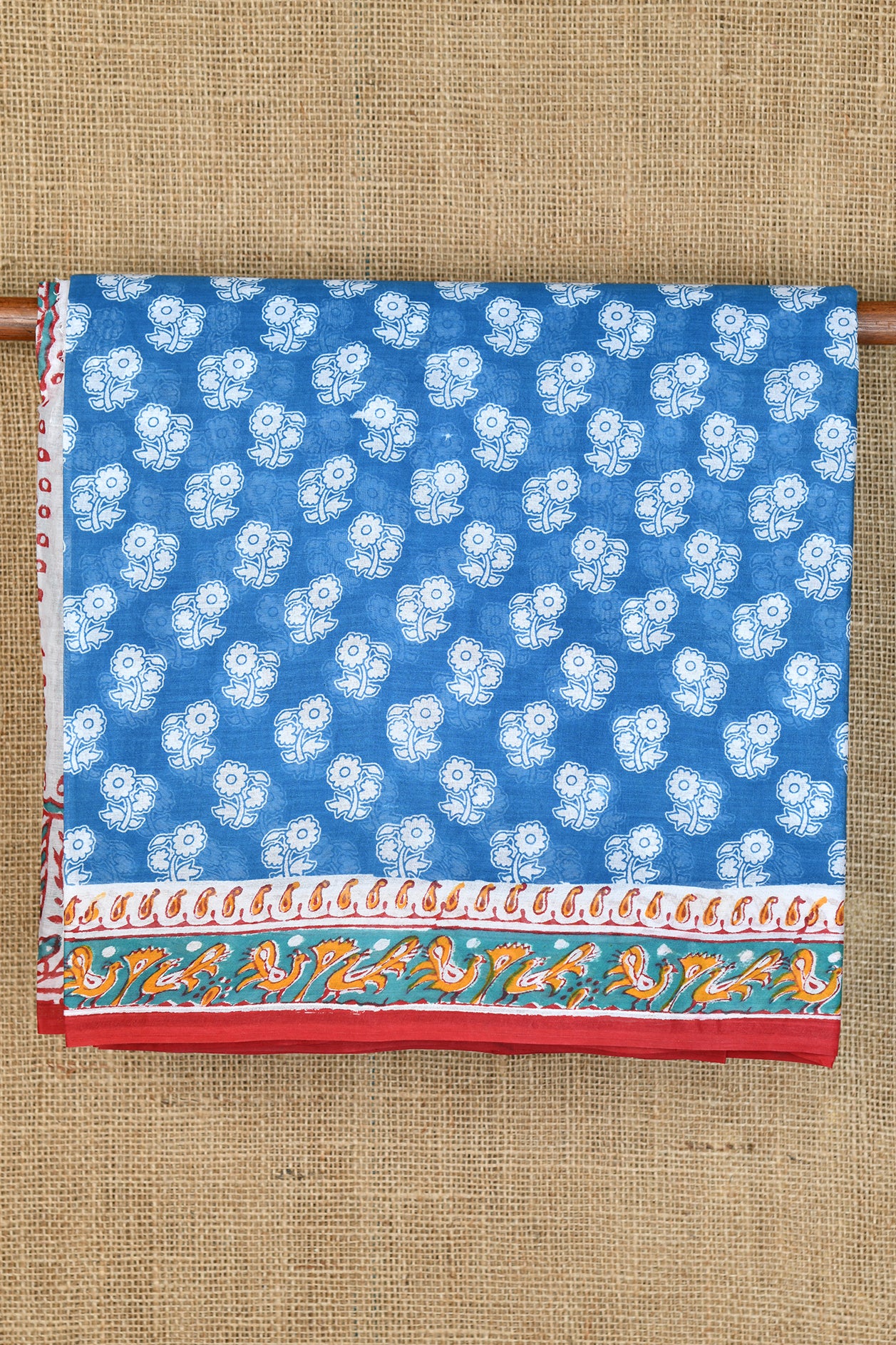 Small Floral Printed Aegean Blue Hyderabad Cotton Saree