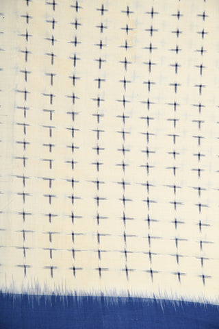Contrast Border With Geometric Pattern Off White Pochampally Cotton Saree