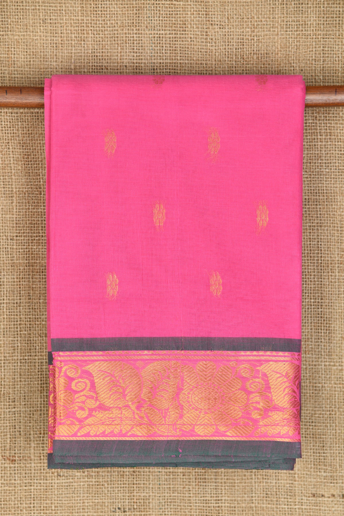 Floral Zari Border With Buttis Rose Pink Venkatagiri Cotton Saree