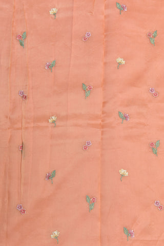 Embroidered Border And Buttis Peach Orange Organza Saree
