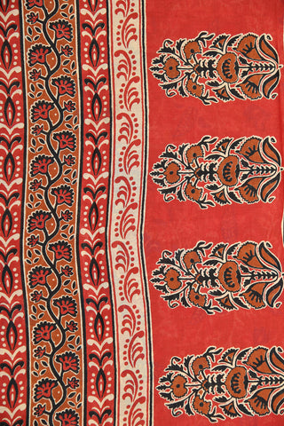 Floral Design Rust Brown Printed Cotton Saree