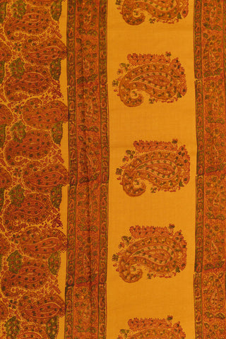 Paisley Design Mustard Yellow Printed Silk Saree
