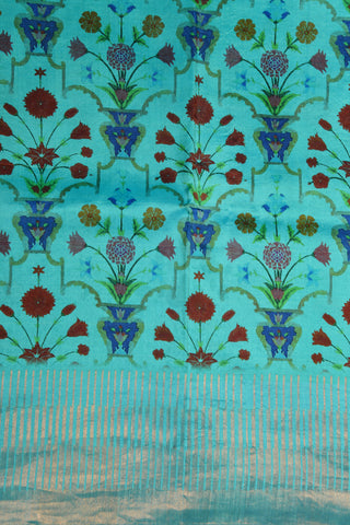 Allover Digital Printed Design Mint Green Kanchipuram Silk Saree