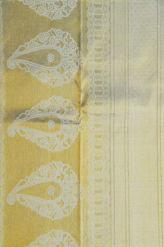 Paisley Motif And Floral Design Lava Grey Kanchipuram Silk Saree