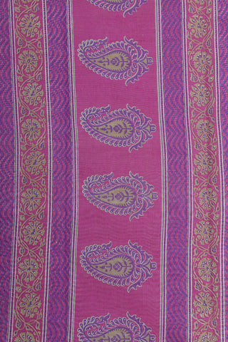 Allover Floral Pattern Pink And Cream Chanderi Cotton Saree