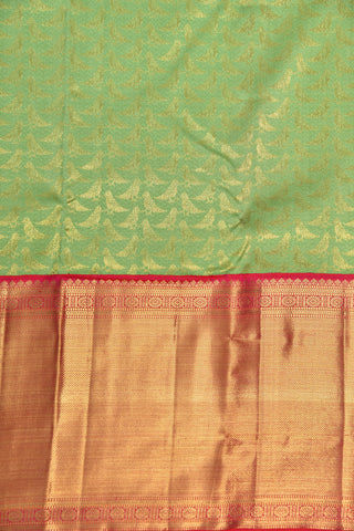 Brocade Big Border With Parrot Motif Pista Green Kanchipuram Silk Saree