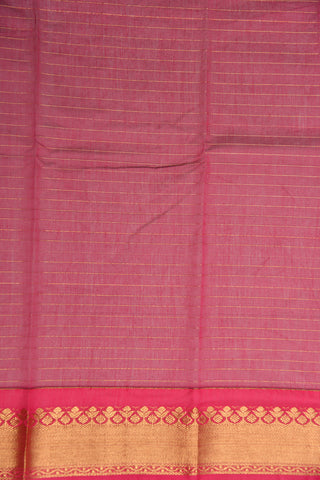 Contrast Zari Border With Stripes And Butta Grey Kora Silk Cotton Saree