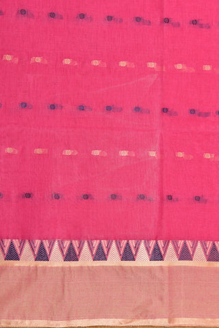 Ganga Jamuna Thread Work Temple Border And Buttis Pink Bengal Cotton Saree
