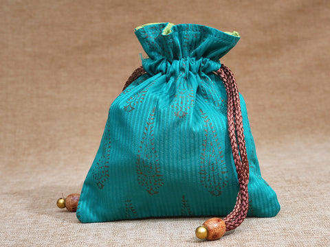 Assorted Set Of 3 Allover Design Banaras Silk Potli Bags