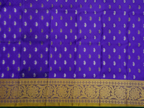 Floral Zari Border With Paisley Buttis Indigo Blue Kanchipuram Silk Unstitched Pavadai Sattai Material