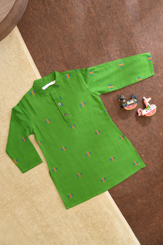 Chinese Collar Placket With Buttis Green Cotton Easy Fit Kurta